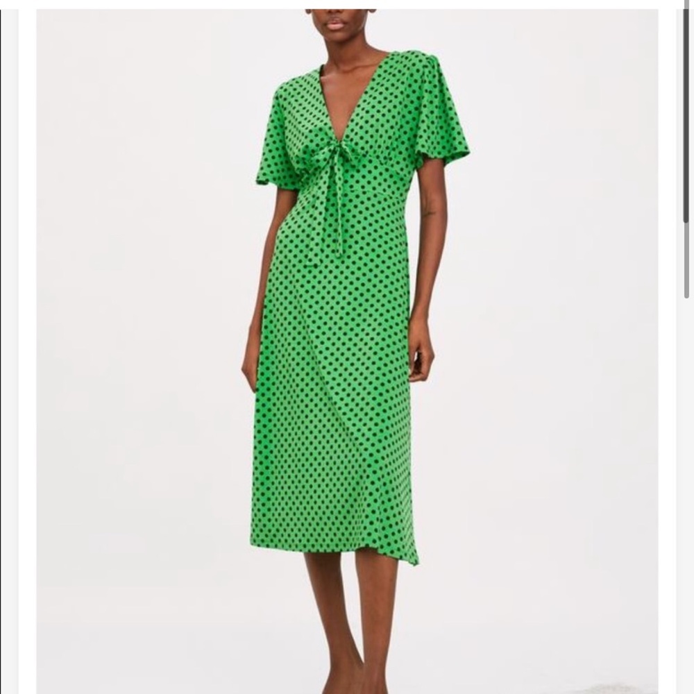 ZARA Polka dot MIDI Dress - green M